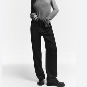 Zara high rise black acid wash pleated wide leg jeans size 8